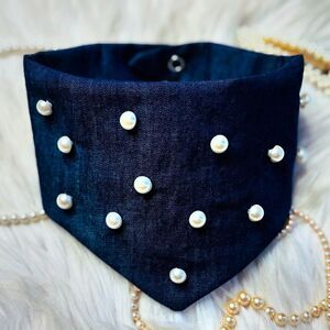 The Marilyn Denim & Pearl Dog Bandana Blue and White
